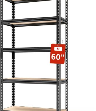 5 Tier Adjustable Heavy Duty Metal Shelving Unit, 60" H x 28" W x 12" D, Utility Rack, Garage Storage Shelves for Kitchen, Basement, Warehouse, Living Room, Classroom, Black