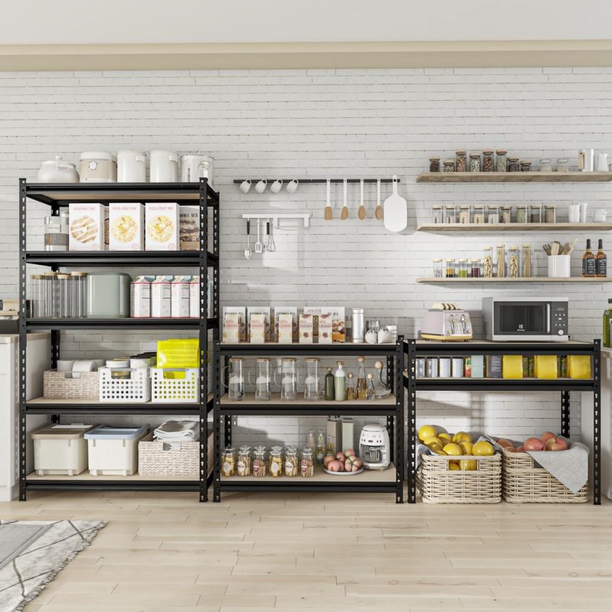 5 Tier Adjustable Heavy Duty Metal Shelving Unit, 60" H x 28" W x 12" D, Utility Rack, Garage Storage Shelves for Kitchen, Basement, Warehouse, Living Room, Classroom, Black - Image 2