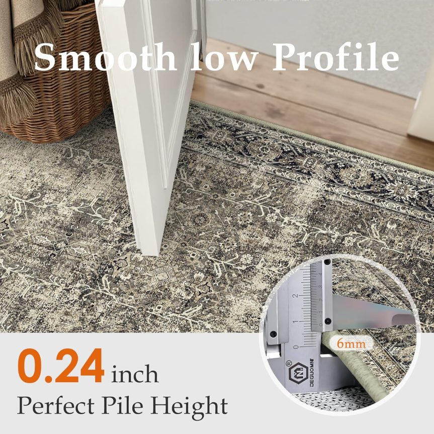 Brown Entryway Rug 2x3 Vintage Area Carpet Indoor Kitchen Washable Door Mat Living Room Entrance Small Low Pile Traditional Distressed Retro Accent Throw Rug Non Slip Office Bathroom - Image 3