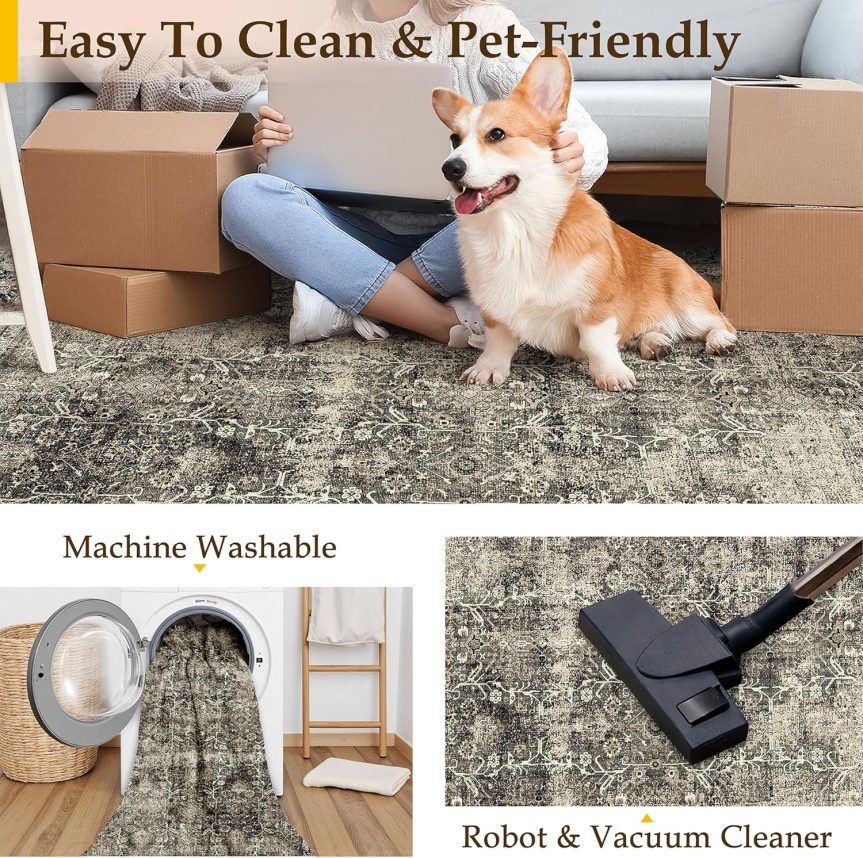Brown Entryway Rug 2x3 Vintage Area Carpet Indoor Kitchen Washable Door Mat Living Room Entrance Small Low Pile Traditional Distressed Retro Accent Throw Rug Non Slip Office Bathroom - Image 4