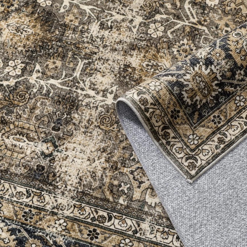Brown Entryway Rug 2x3 Vintage Area Carpet Indoor Kitchen Washable Door Mat Living Room Entrance Small Low Pile Traditional Distressed Retro Accent Throw Rug Non Slip Office Bathroom - Image 7
