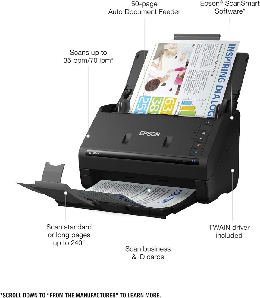 Epson Workforce ES-400 II Color Duplex Desktop Document Scanner for PC and Mac, with Auto Document Feeder (ADF) and Image Adjustment Tools, ES-400 II - Image 10