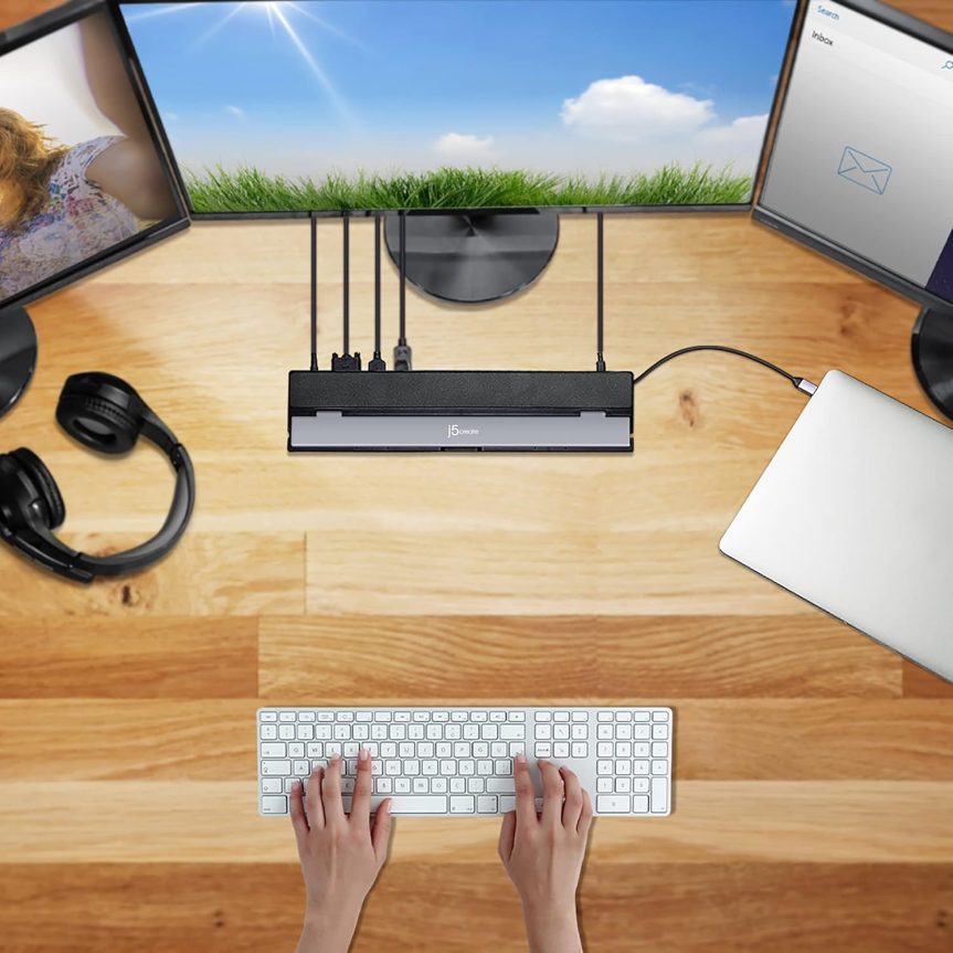 j5create USB C Docking Station- Supports up to 3 Display Simultaneously | HDMI, DisplayPort, VGA, 100W PD Fast Charging, Gigabit Ethernet | Comes with Type C Cable Compartment (JCD543) - Image 8