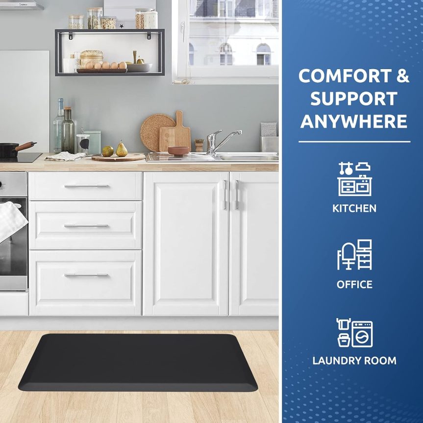 KitchenClouds Kitchen Mat Cushioned Anti Fatigue Rug 17.3"x28" Waterproof, Non Slip, Standing and Comfort Desk/Floor Mats for House Sink Office (Black) - Image 7