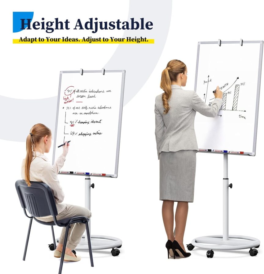 Mobile Whiteboard – 36 x 24 inches Portable Magnetic Dry Erase Board, 3' x 2' Stand Easel White Board Dry Erase Easel Standing Board with Flipchart Hooks - Image 2