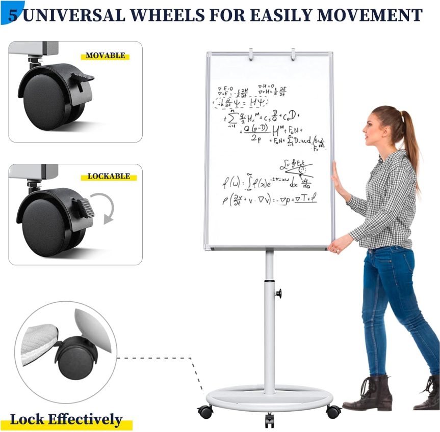 Mobile Whiteboard – 36 x 24 inches Portable Magnetic Dry Erase Board, 3' x 2' Stand Easel White Board Dry Erase Easel Standing Board with Flipchart Hooks - Image 4