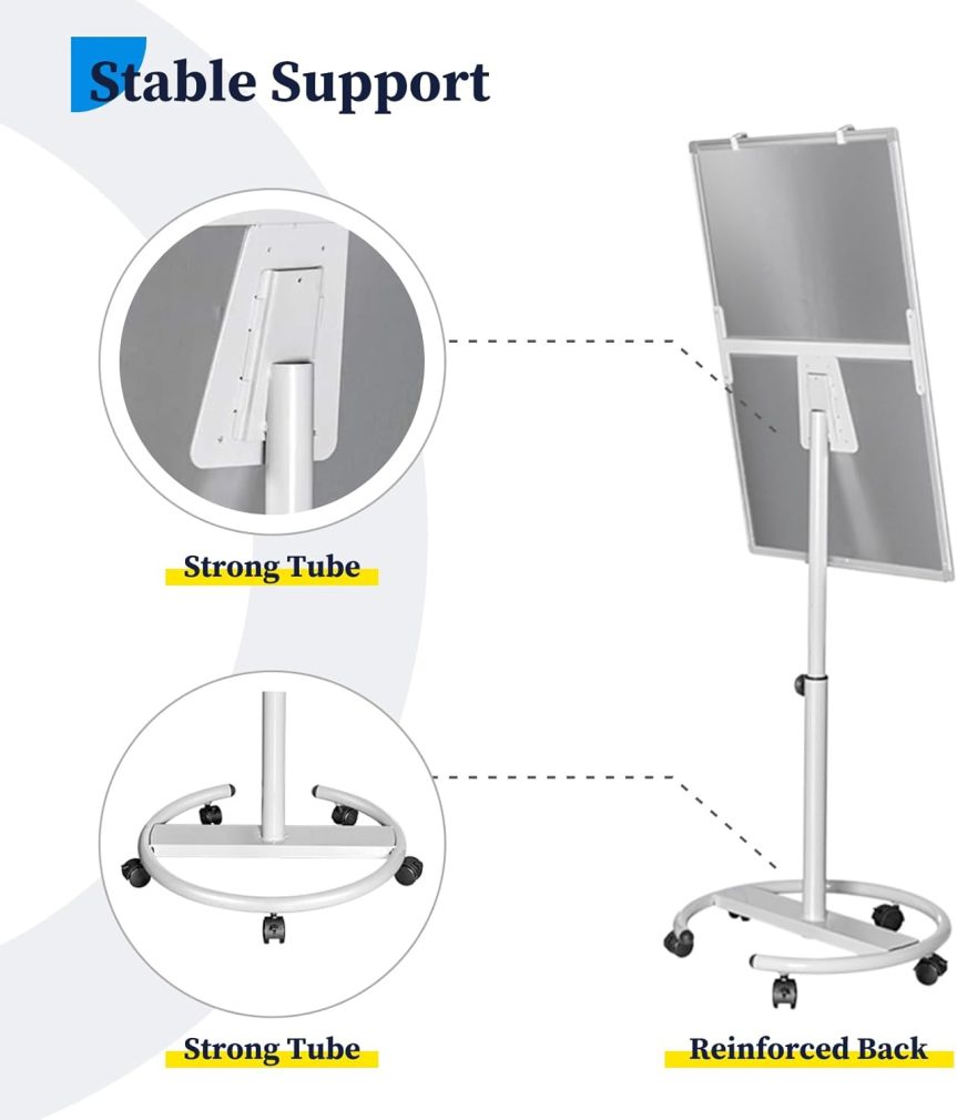 Mobile Whiteboard – 36 x 24 inches Portable Magnetic Dry Erase Board, 3' x 2' Stand Easel White Board Dry Erase Easel Standing Board with Flipchart Hooks - Image 5