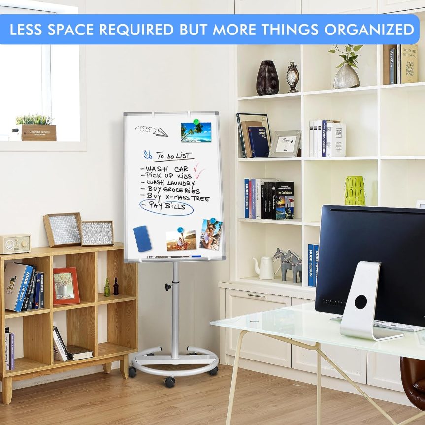Mobile Whiteboard – 36 x 24 inches Portable Magnetic Dry Erase Board, 3' x 2' Stand Easel White Board Dry Erase Easel Standing Board with Flipchart Hooks - Image 7
