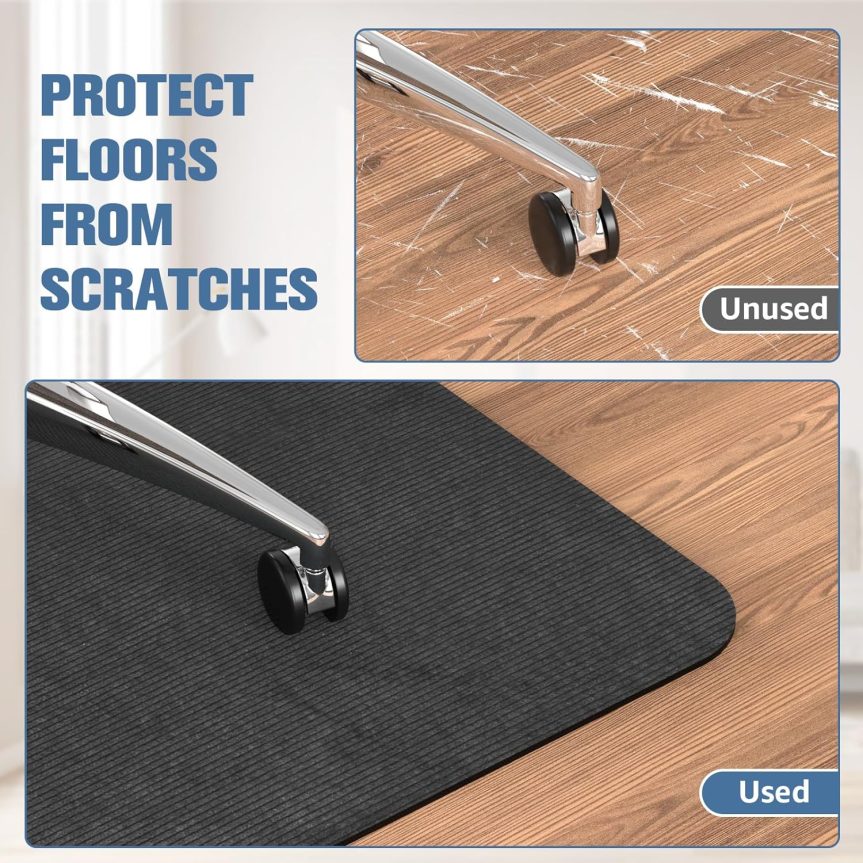 Placoot Desk Chair Mat for Hardwood Floor Corduroy Surface 55"x35" Office Chair Mat for Rolling Chairs,Large Anti-Slip Backing Under Desk Low-Pile Office Rug Floor Mat for Office/Home - Image 4
