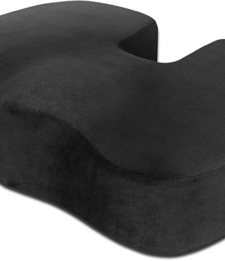 Samsonite Memory Foam Seat Cushion – Ergonomic Cushion for Office Chair, Tailbone Pressure Pad, Coccyx Support for Sciatica, Supportive Seat for Car, Desk, and Gaming Chairs, Black