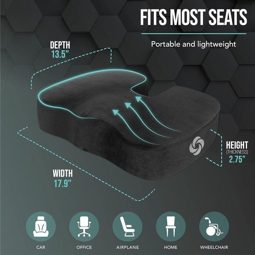 Samsonite Memory Foam Seat Cushion – Ergonomic Cushion for Office Chair, Tailbone Pressure Pad, Coccyx Support for Sciatica, Supportive Seat for Car, Desk, and Gaming Chairs, Black - Image 3