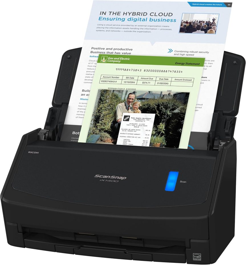 ScanSnap iX1400 High-Speed Simple One-Touch Button Color Document, Photo & Receipt Scanner with Auto Document Feeder for Mac or PC, Black