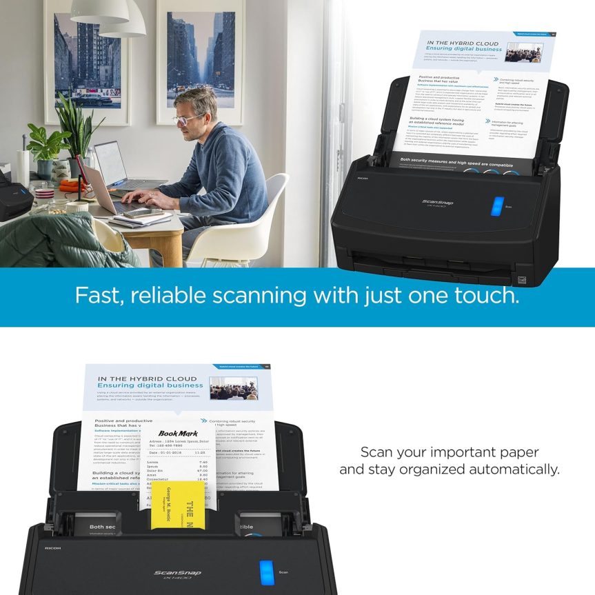 ScanSnap iX1400 High-Speed Simple One-Touch Button Color Document, Photo & Receipt Scanner with Auto Document Feeder for Mac or PC, Black - Image 2