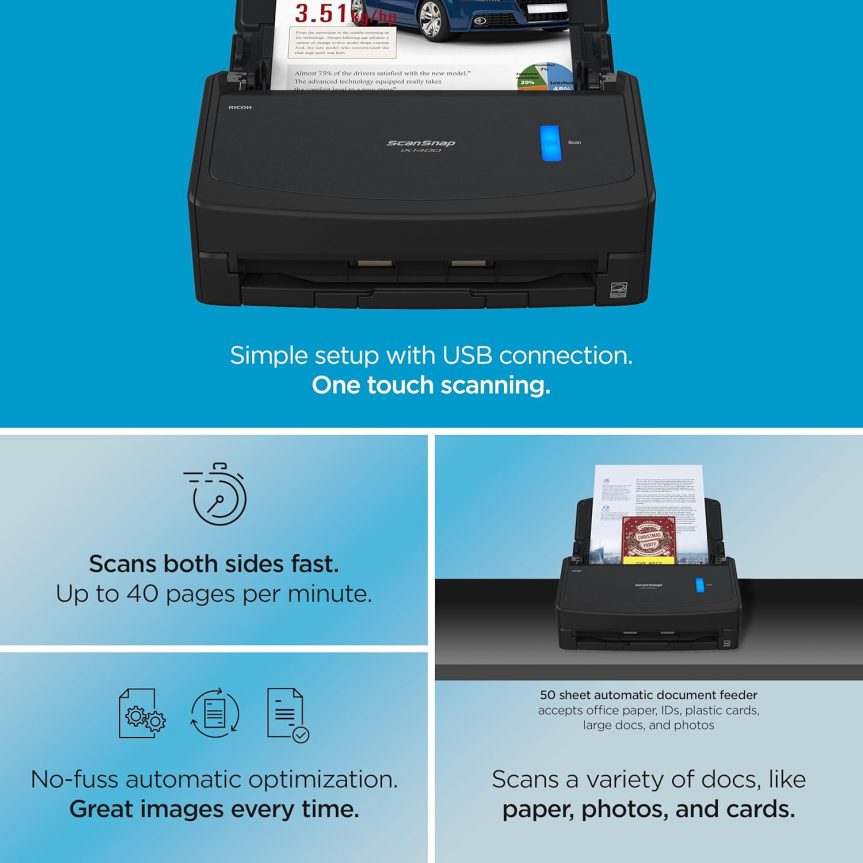ScanSnap iX1400 High-Speed Simple One-Touch Button Color Document, Photo & Receipt Scanner with Auto Document Feeder for Mac or PC, Black - Image 3