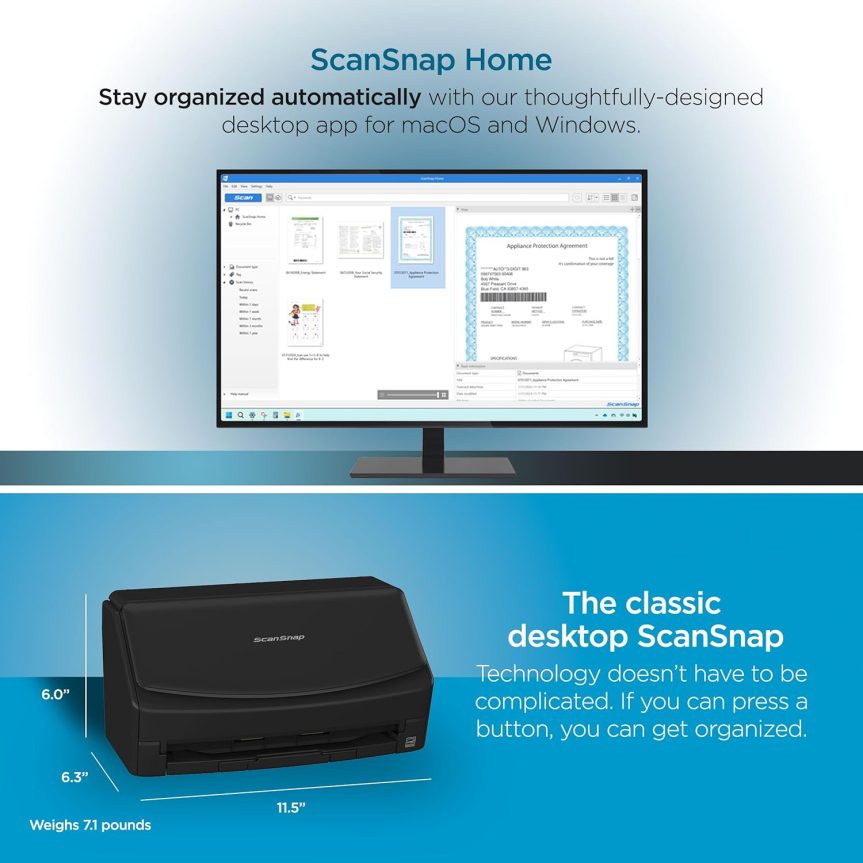 ScanSnap iX1400 High-Speed Simple One-Touch Button Color Document, Photo & Receipt Scanner with Auto Document Feeder for Mac or PC, Black - Image 4
