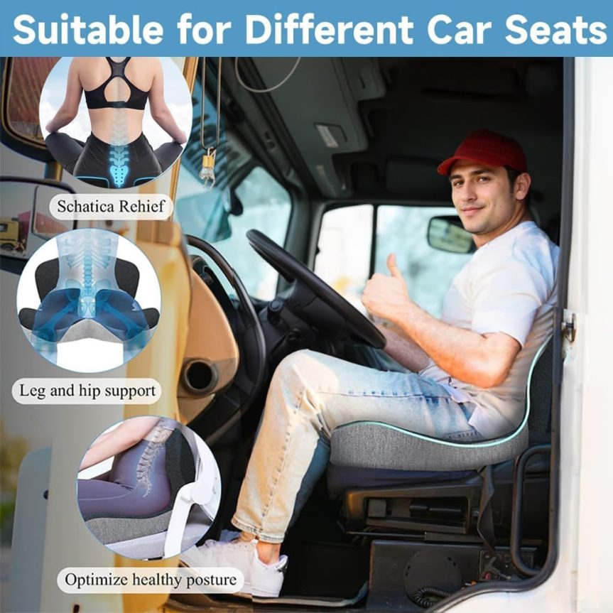 Seat Cushion Memory Foam Pads for Truck Driver Office Chair Cushion Home Chair Cushion Car Non Slip Pad Sitting Ergonomic Cushions for Office Workers Car Drivers (Dark Grey) - Image 2