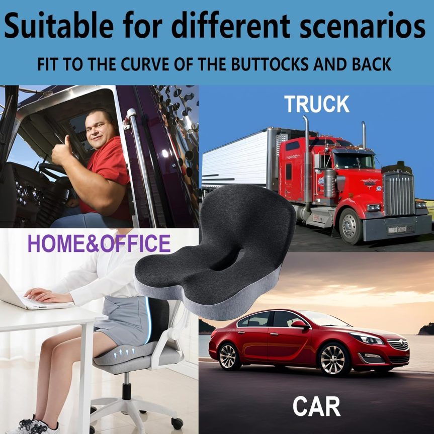 Seat Cushion Memory Foam Pads for Truck Driver Office Chair Cushion Home Chair Cushion Car Non Slip Pad Sitting Ergonomic Cushions for Office Workers Car Drivers (Dark Grey) - Image 6