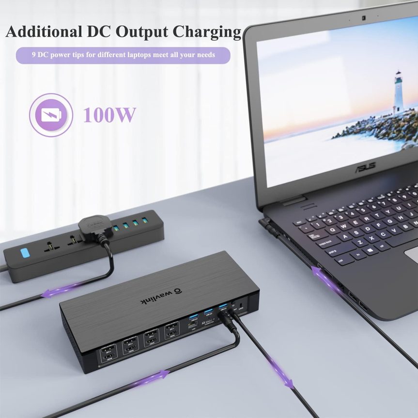 WAVLINK DisplayLink Laptop Docking Station - Quad Monitor 5K/4K@60Hz, 100W Charging - Thunderbolt 4/3, USB-C/A - M1 M2 Mac/Windows/Chrome/Ubuntu - 4 HDMI, 4 DP, 180W Power, SD 4.0 CR, 2.5Gbps LAN - Image 5