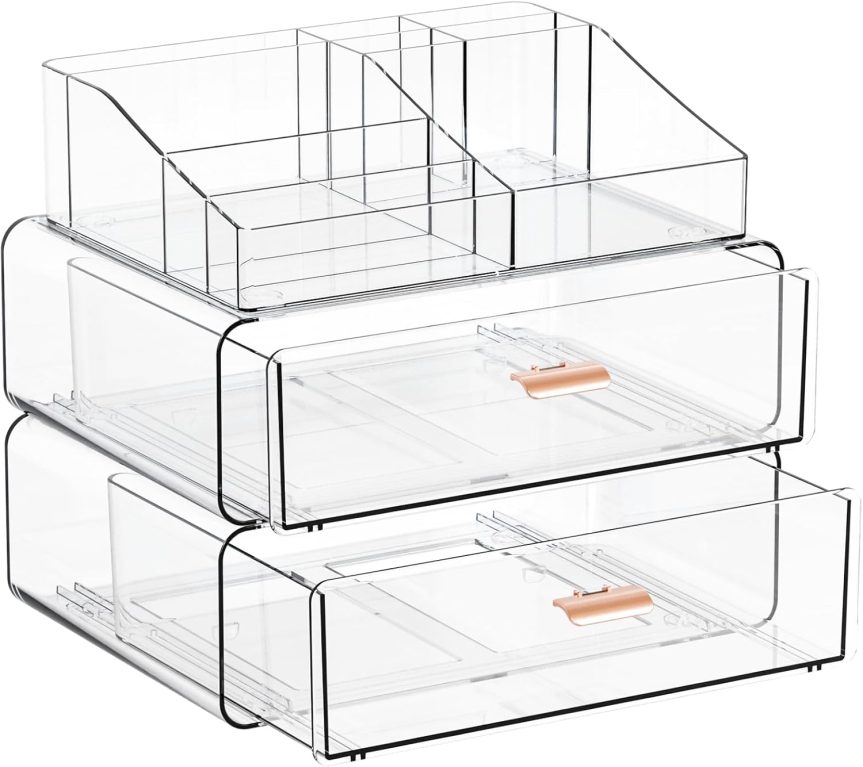Yieach Clear Acrylic Makeup Organizer Countertop With Drawer,3 Tier Large Skincare Organizer for Vanity,Plastic Bathroom Cosmetic Storage Organizer for Lipstick,Makeup Brush,Palette,Beauty Products - Image 9